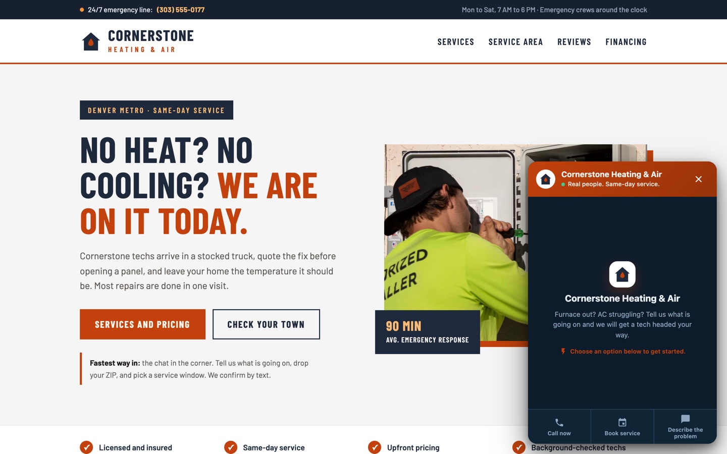 Example build: Cornerstone Heating & Air with an open chat magnet