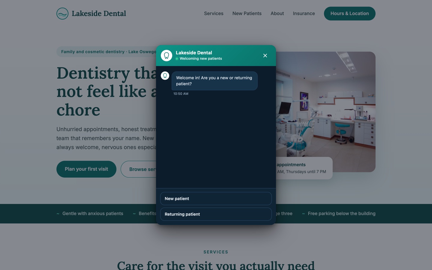 Example build: Lakeside Dental with an open pop-up magnet