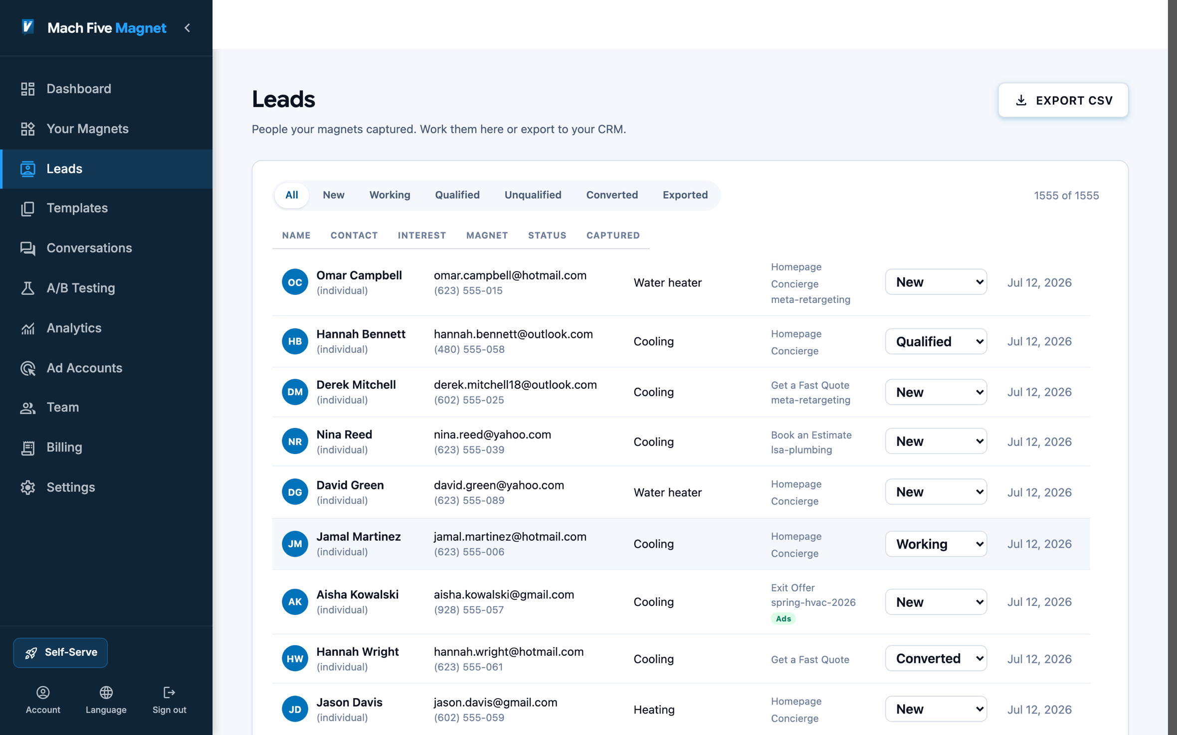 The Mach Five Magnet lead inbox